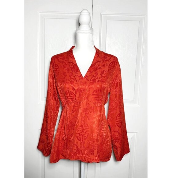 VINTAGE Jacquard Asian Pattern Silk Kimono Style Two Way Jacket - Picture 2 of 7